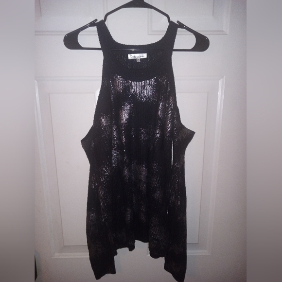 Love More Black/Silver Sweater Open Shoulder Size Large NWOT - Picture 1 of 7